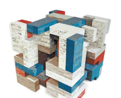 Cover promotion - square made out of building blocks in red, white and blue